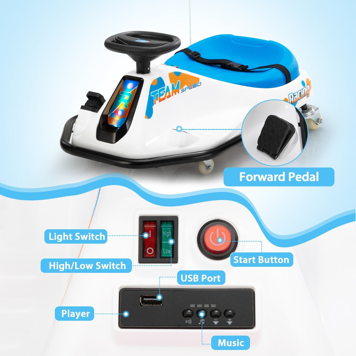24V Electric Ride-On Drift Go-Kart Toy for Kids Ages 6-12