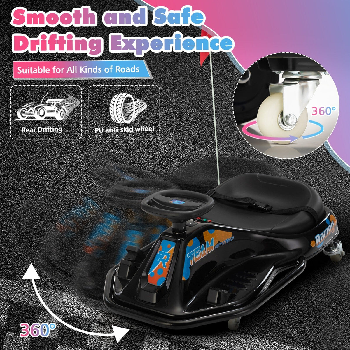 24V Electric Ride-On Drift Go-Kart Toy for Kids Ages 6-12