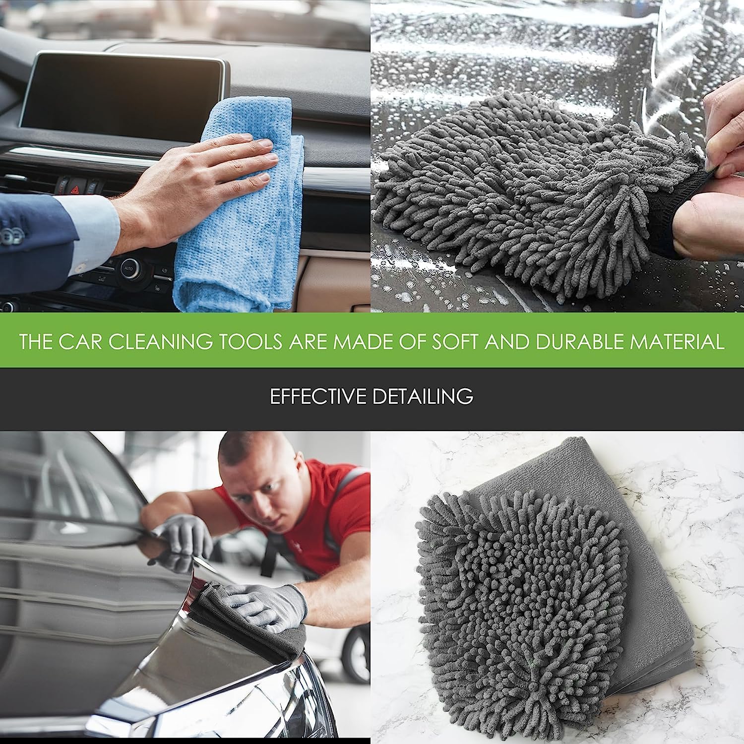 WASH & WHIPS Car Wash Kit - 3 - Gallon Bucket with Particle Interceptor Trap, Shampoo, Chenille Mitt & Microfiber Soft Towel, 5pcs