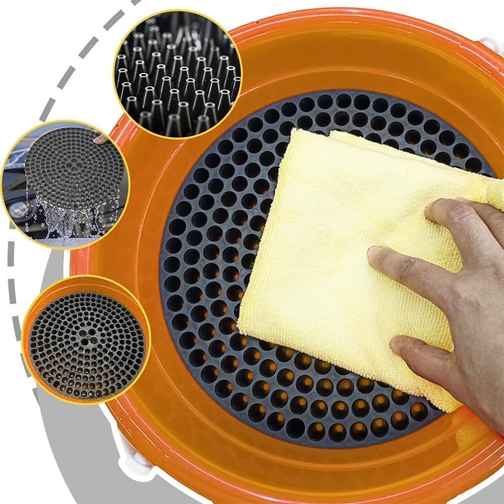 WASH & WHIPS Car Wash Kit - 3 - Gallon Bucket with Particle Interceptor Trap, Shampoo, Chenille Mitt & Microfiber Soft Towel, 5pcs