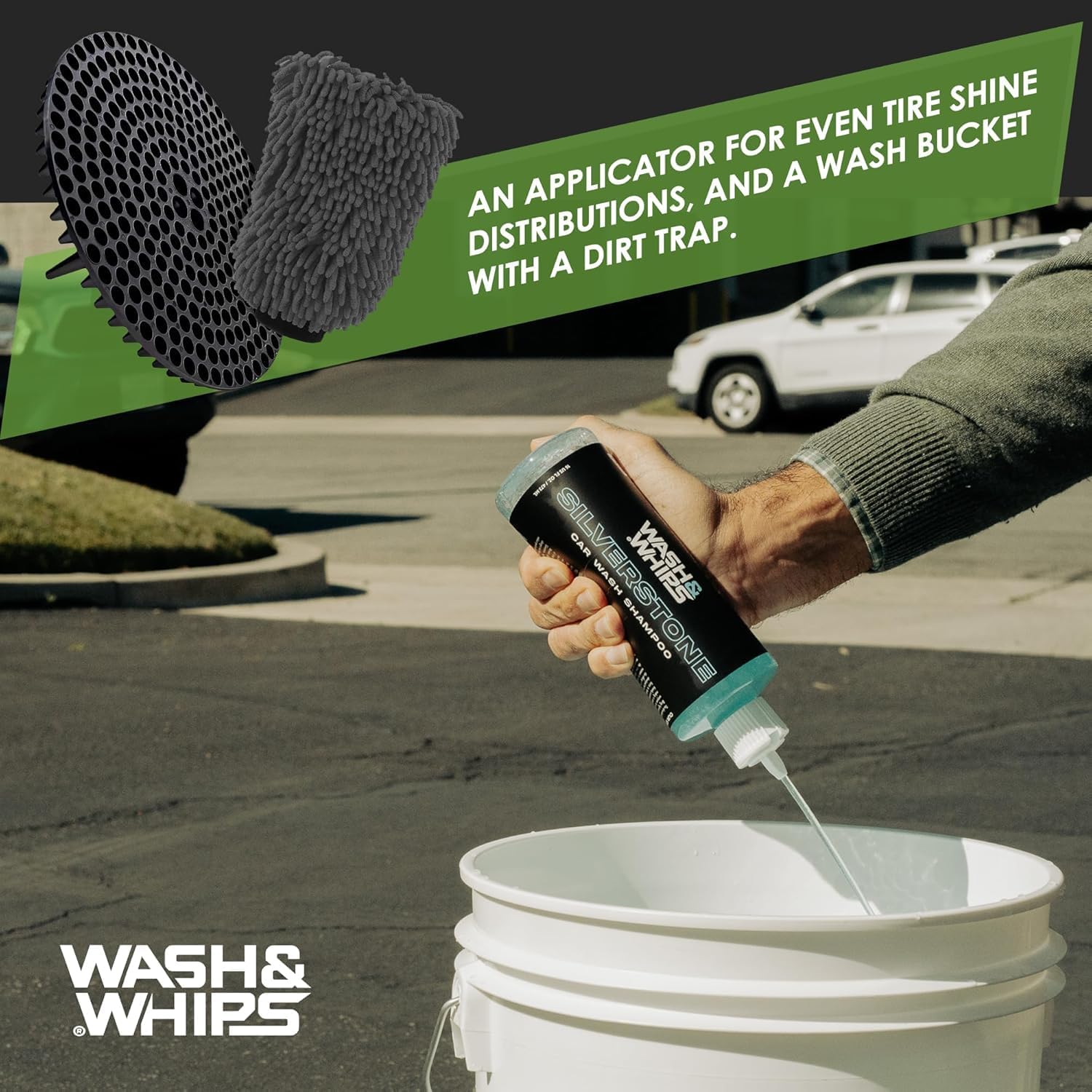 WASH & WHIPS Car Wash Kit - 3 - Gallon Bucket with Particle Interceptor Trap, Shampoo, Chenille Mitt & Microfiber Soft Towel, 5pcs