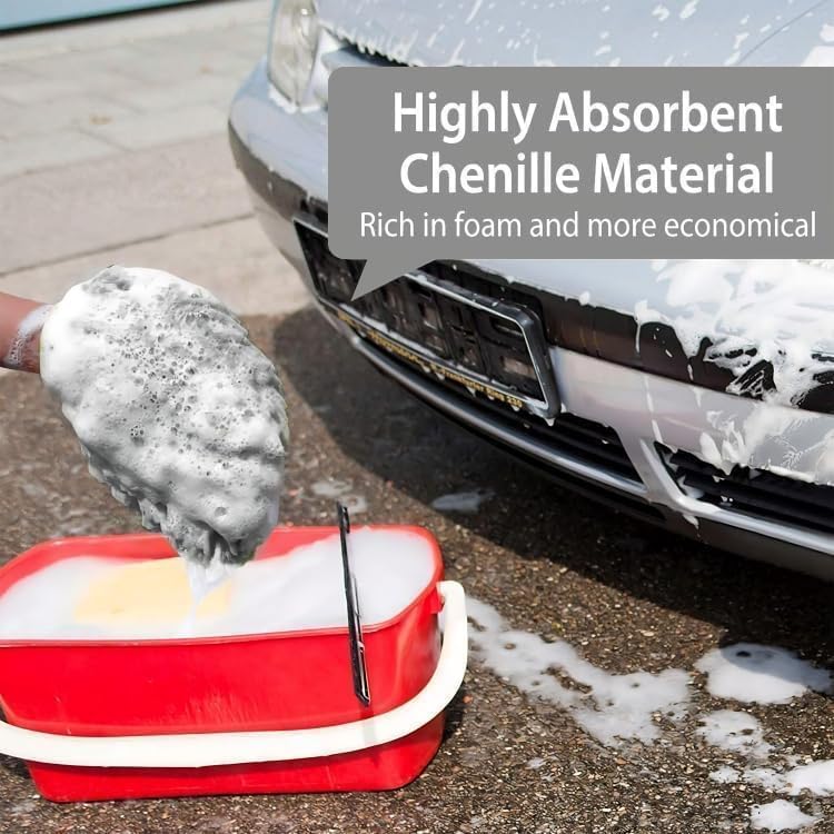 WASH&WHIPS Chenille Premium Scratch - Free Microfiber Lint - Free Blue Wash Mitt 8" x 10"in & Black Pitstop Particle Interceptor