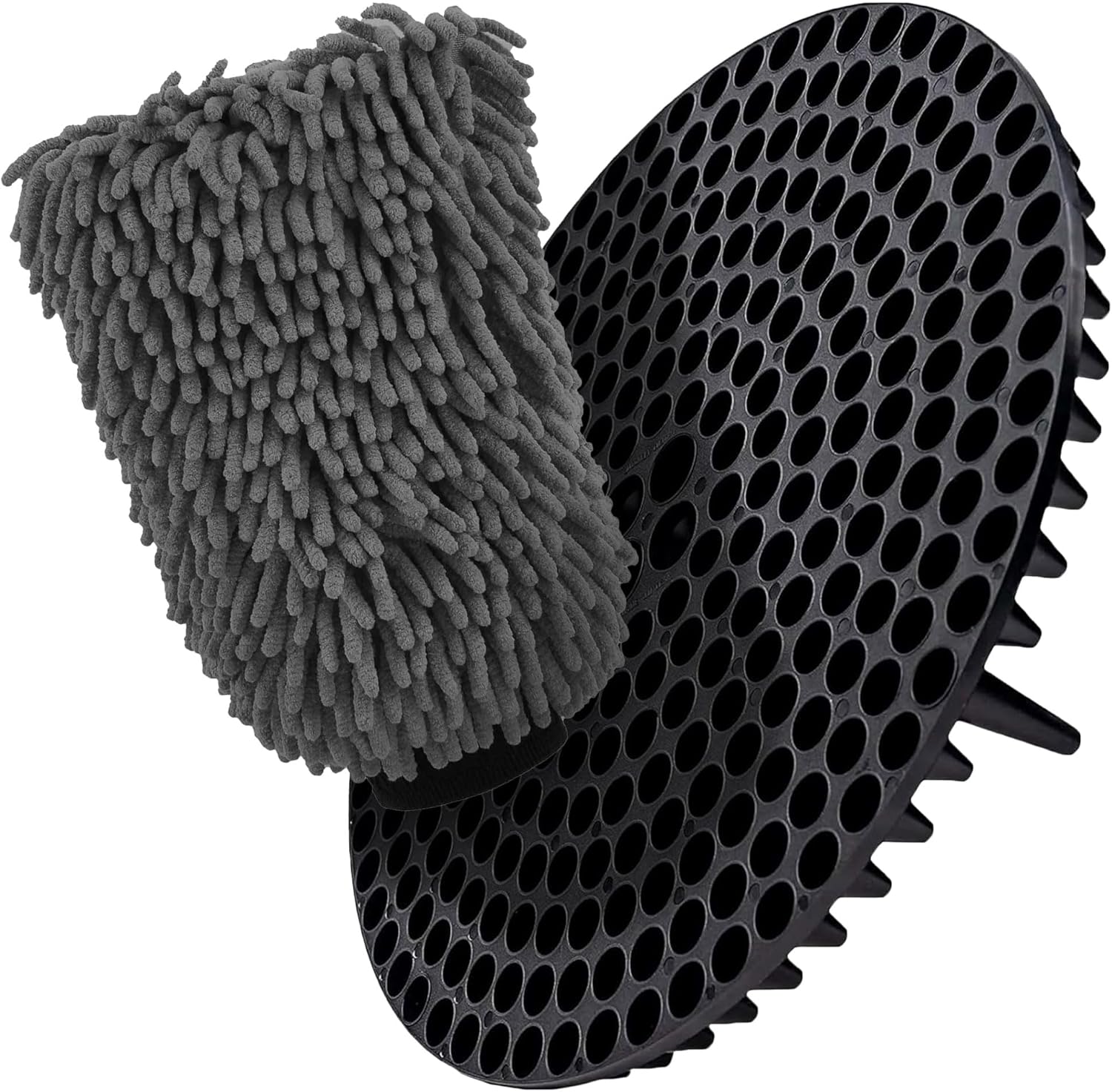 WASH&WHIPS Chenille Premium Scratch - Free Microfiber Lint - Free Blue Wash Mitt 8" x 10"in & Black Pitstop Particle Interceptor