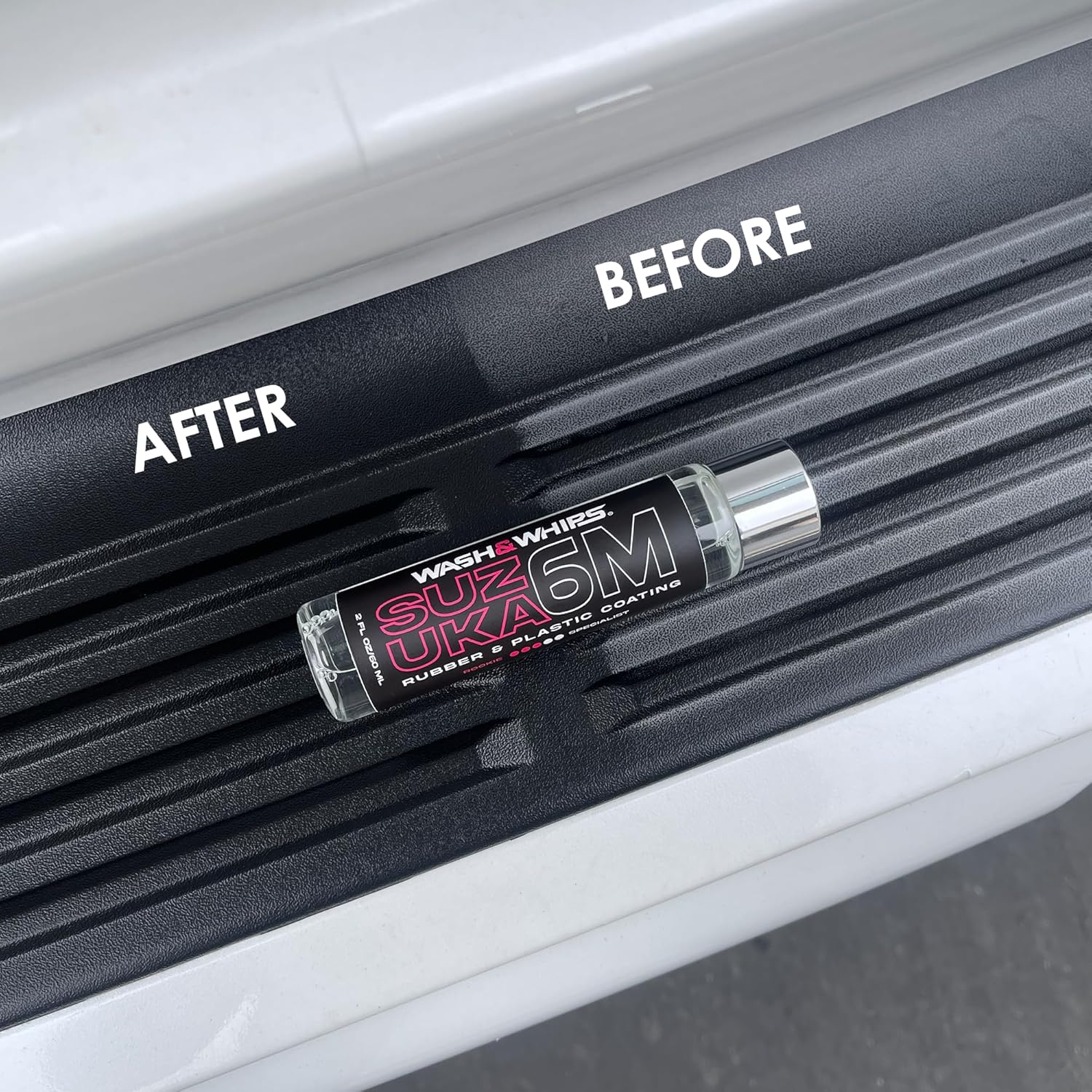 WASH&WHIPS Suzuka 6M Rubber & Plastic Coating for Cars, Restores and Brings Back Black - Concentrated Formula Non - Greasy, 60ml