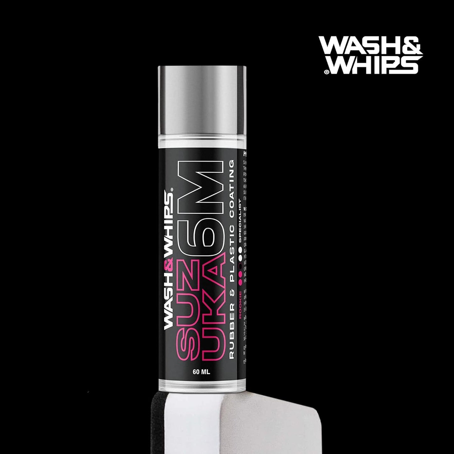 WASH&WHIPS Suzuka 6M Rubber & Plastic Coating for Cars, Restores and Brings Back Black - Concentrated Formula Non - Greasy, 60ml