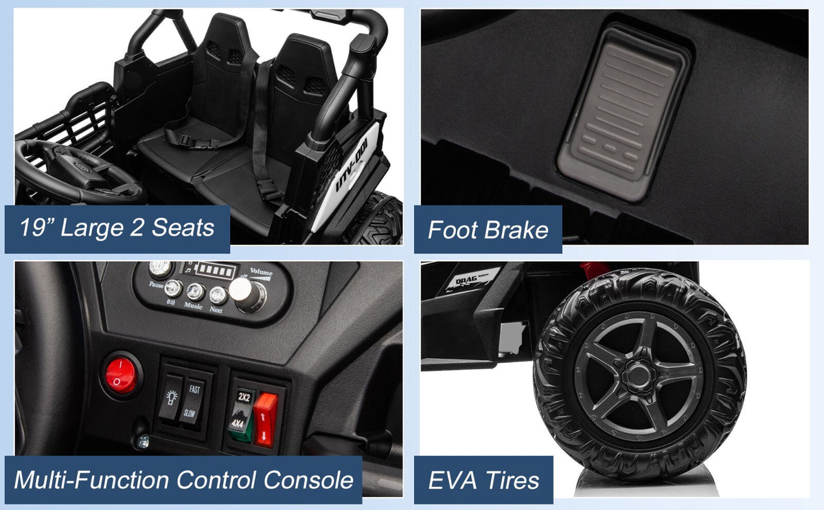 Electric Kids Ride-On 4WD/2WD UTV Truck with 24V Power, Bluetooth, and Music Features